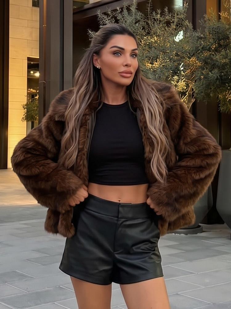 Women Formal Wear Stitching - HH Women Fashion Brown Faux Fur