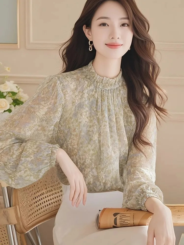 Women Formal Wear Korean - Long Sleeve Shirts Women Satin Pleated