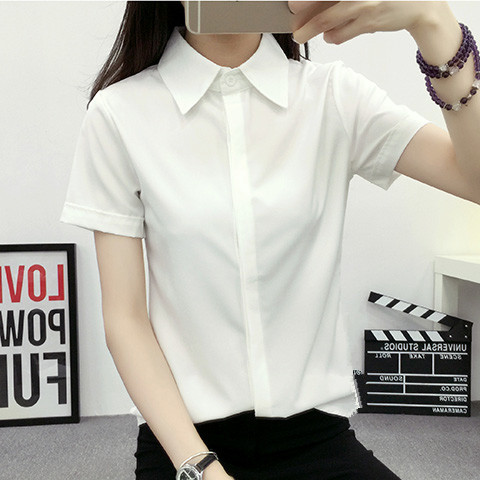 Women Formal Wear Korean - White Loose Short Sleeve Shirt Women