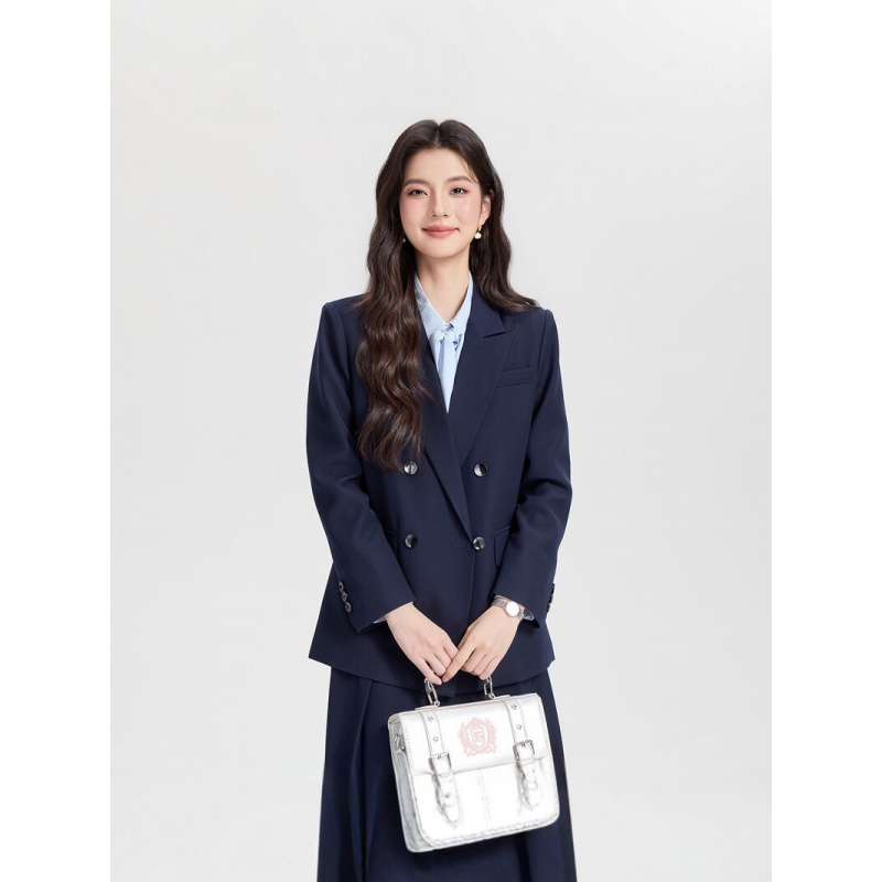 Women Formal Wear Korean - Navy blue double-breasted women's business suit2026New