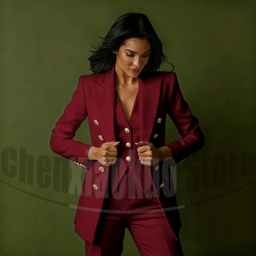 Women's Double Breasted Three  - Women'S Formal Wear Pants Suit 评论和价格