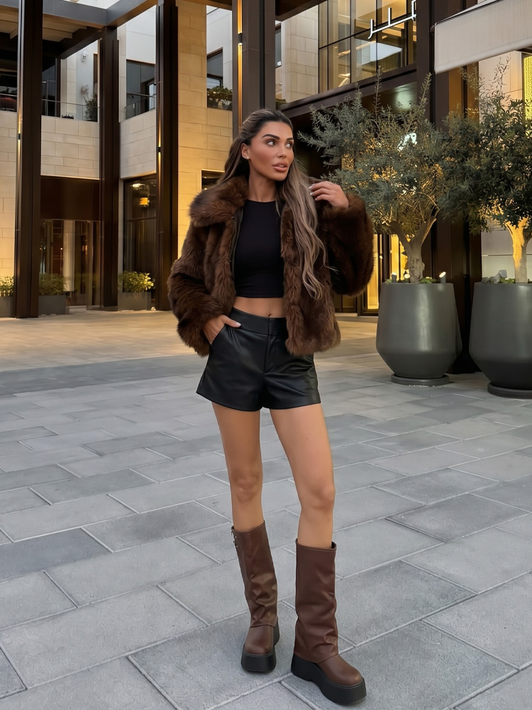 HH Women Fashion Brown Faux Fu - Women Formal Wear Stitching 评论和价格