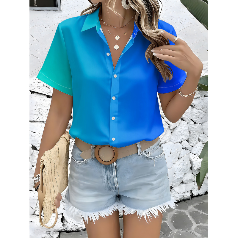 Women's Casual Short Sleeve Bu - Women Formal Wear Stitching 评论和价格