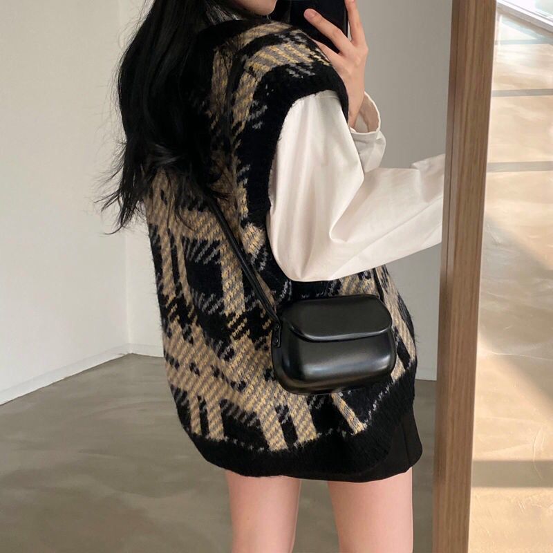 Plaid Lady Sweaters Tops 2025  - Women Formal Wear Korean 评论和价格