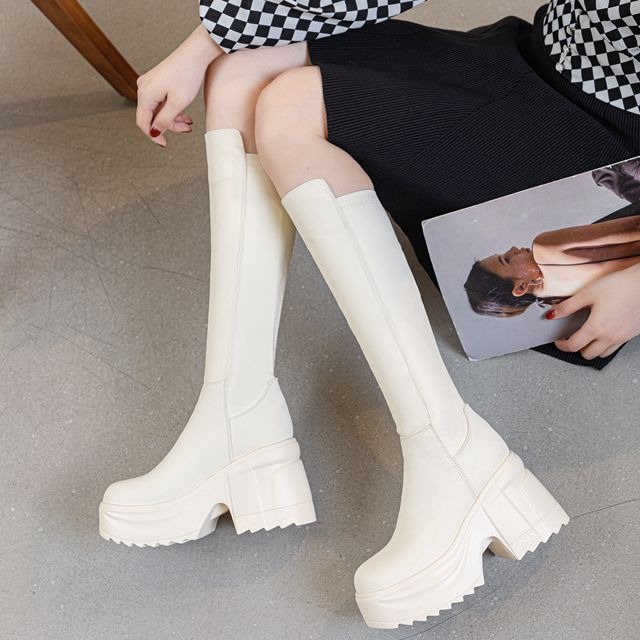 Womens Knee High Thick Sole Wi - Women Formal Wear Heels 评论和价格