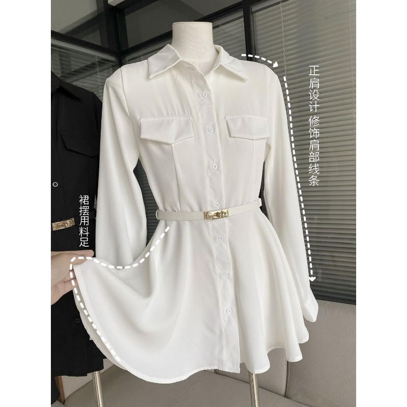 Women's Black Shirt Dress Long - Women Formal Wear Stitching 评论和价格