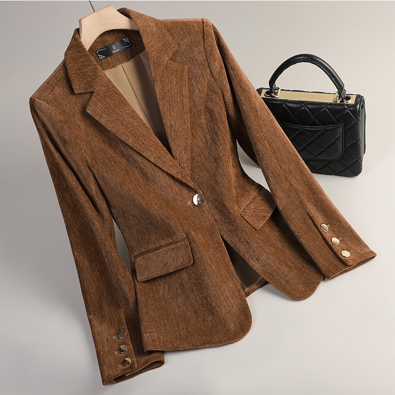 Yellow Gold Velvet Blazer Wome - Women'S Office Formal Wear For Ladies 评论和价格
