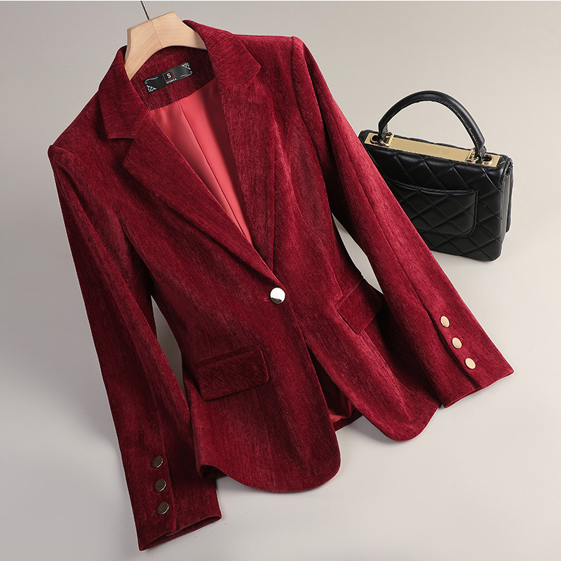 Yellow Gold Velvet Blazer Wome - Women'S Office Formal Wear For Ladies 评论和价格