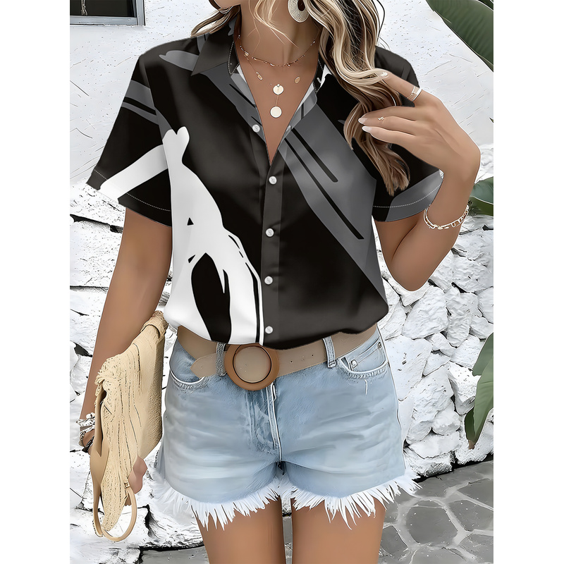 Women's Short Sleeve Button Sh - Women Formal Wear Stitching 评论和价格