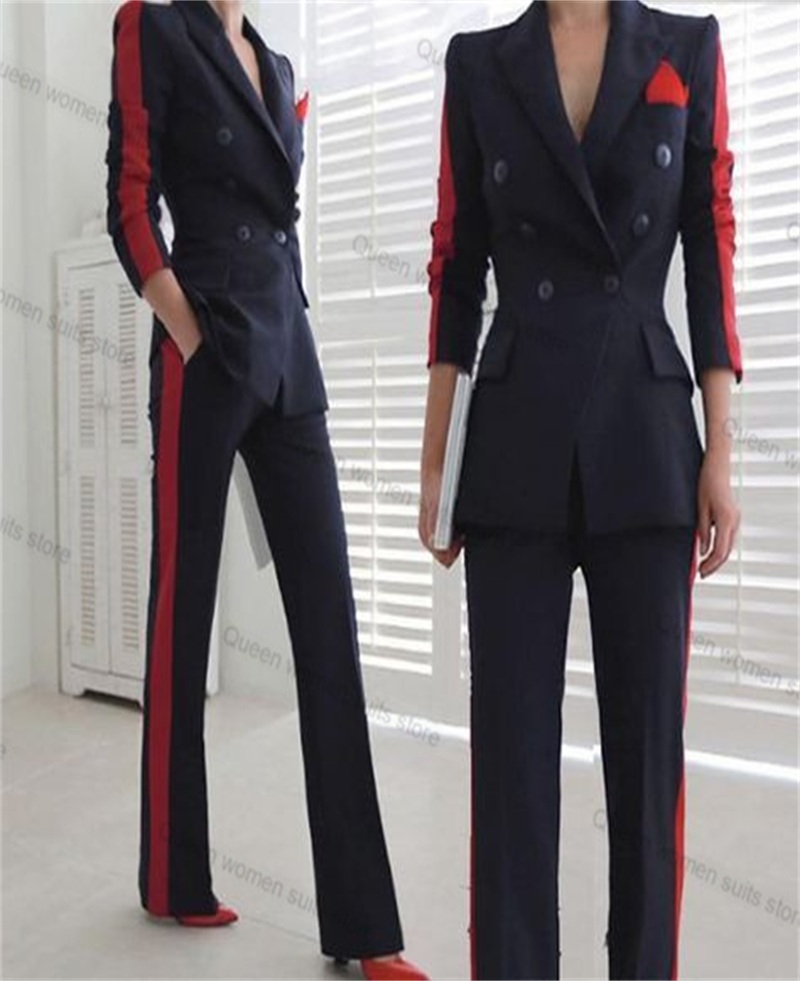 Red Black Autumn Women Suit Se - Women Formal Wear With Black Blazer 评论和价格
