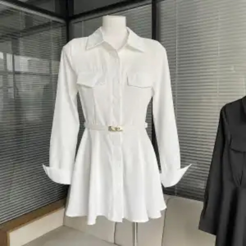 Women's Black Shirt Dress Long - Women Formal Wear Stitching 评论和价格