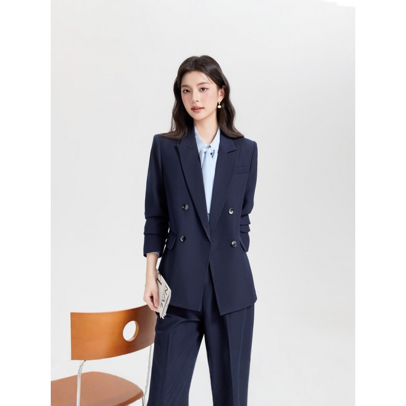 Navy blue double-breasted wome - Women Formal Wear Korean 评论和价格