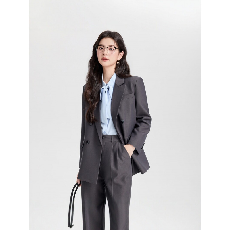 Navy blue double-breasted wome - Women Formal Wear Korean 评论和价格