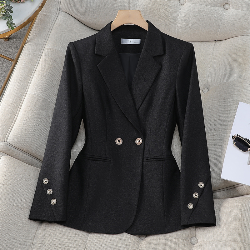 Women Double Breasted Solid Bl - Women Formal Wear With Black Blazer 评论和价格